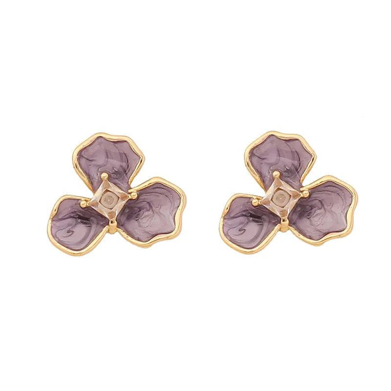 Oil-Spot Glaze Flowers Ear Studs Niche Temperament Stainless Steel Earrings