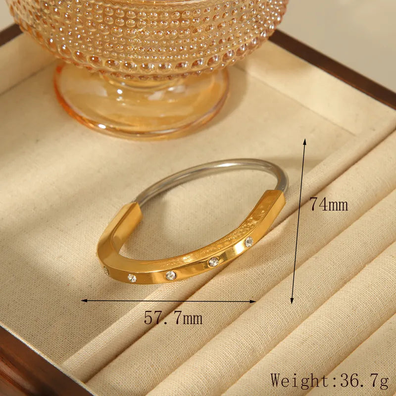 Retro Commute Oval Solid Color 304 Stainless Steel 18K Gold Plated Zircon Bangle In Bulk