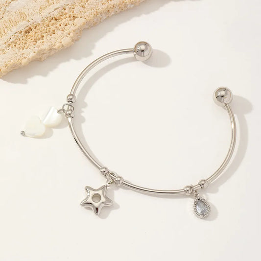 Retro Luxurious French Style Star Water Droplets Heart Shape 304 Stainless Steel 18K Gold Plated Acrylic Zircon Bangle In Bulk