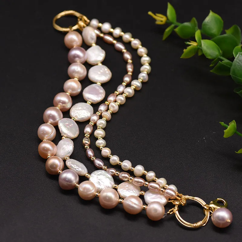 Retro Round Freshwater Pearl Copper Plating Gold Plated Bracelets