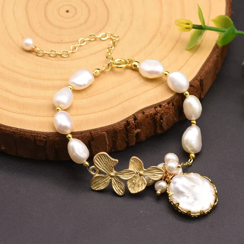 Retro Round Freshwater Pearl Copper Plating Gold Plated Bracelets