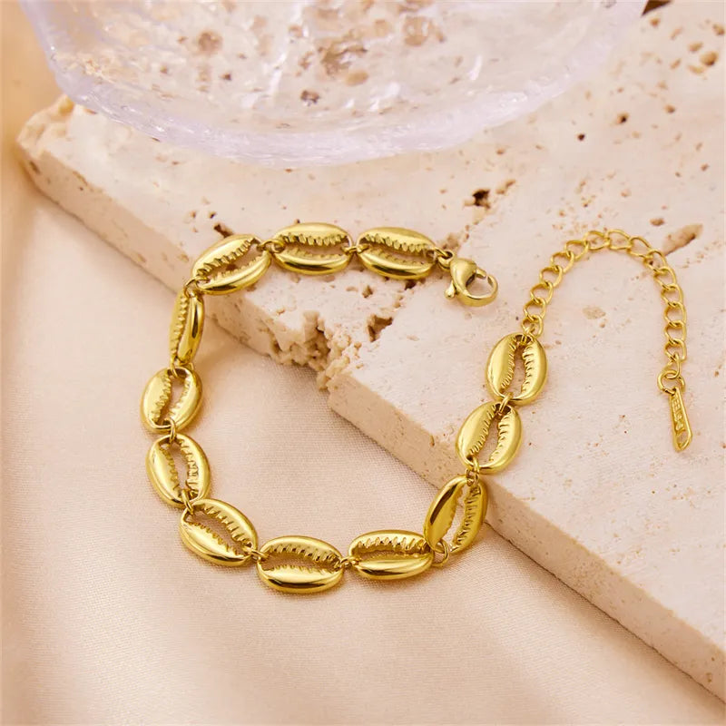 Roman Style Shell Stainless Steel Plating 18k Gold Plated Bracelets