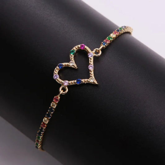 Romantic Sweet Heart Shape Rope Copper Plating Inlay Zircon 18k Gold Plated Bracelets