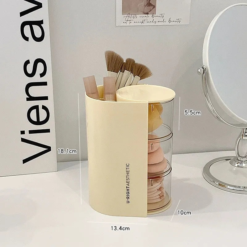 Rotating Puff Storage Box Desktop Lipstick Makeup Brush Storage Rack Transparent Two-in-one Dustproof Beauty Egg Air Cushion Rack