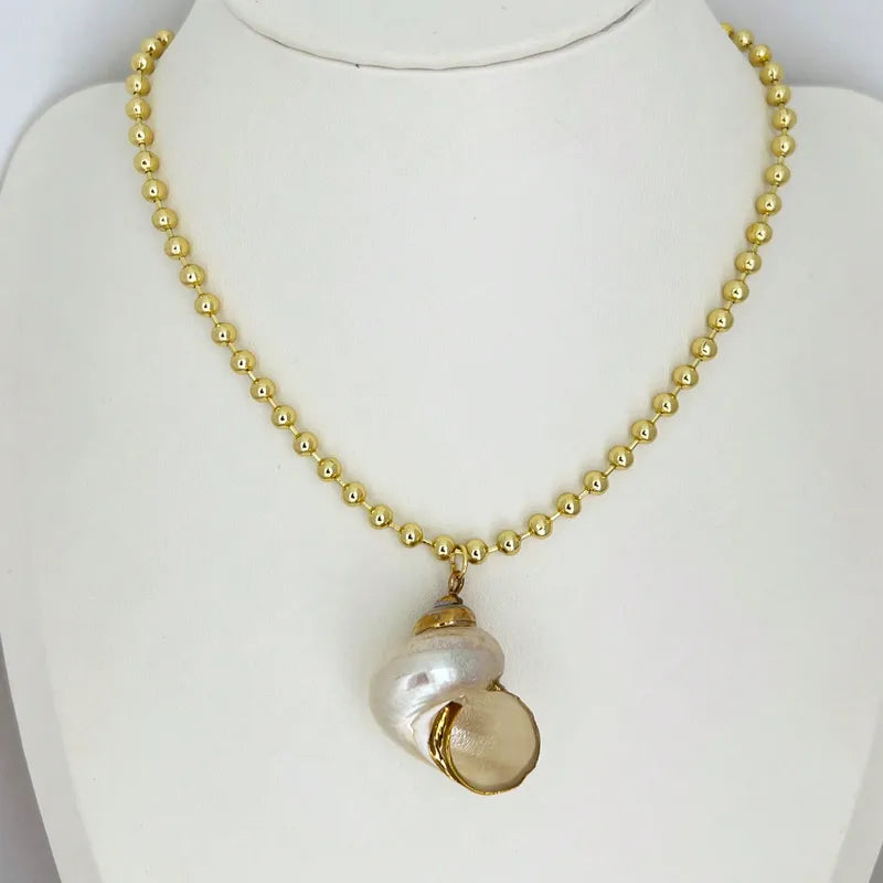 Shell Brass 18K Gold Plated Conch Shell Pendant Necklace