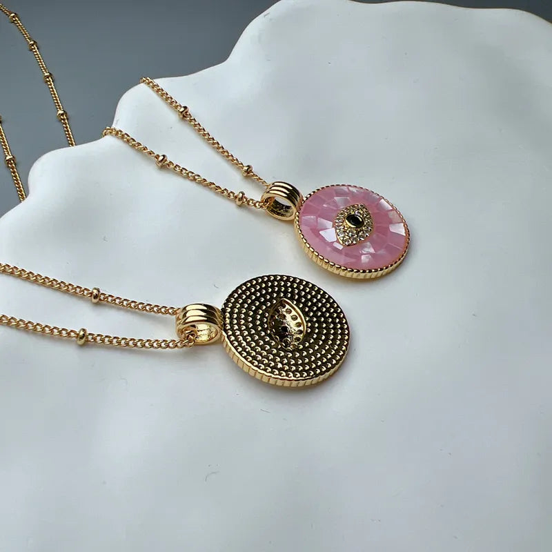 Shell Copper Plating Eye Zircon Pendant Necklace