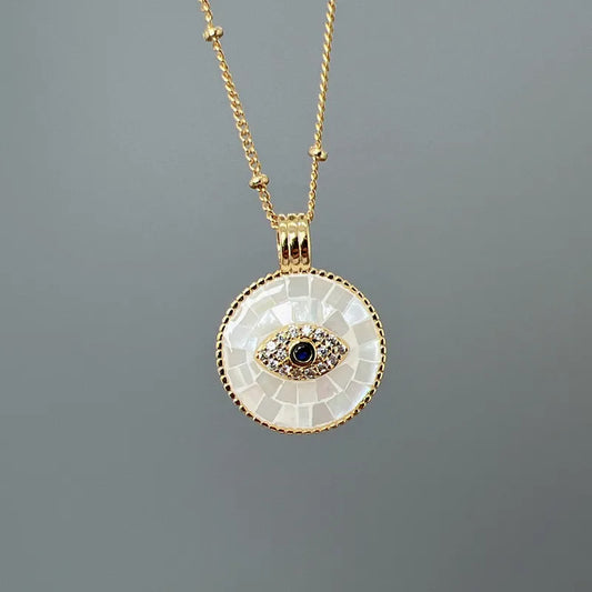 Shell Copper Plating Eye Zircon Pendant Necklace