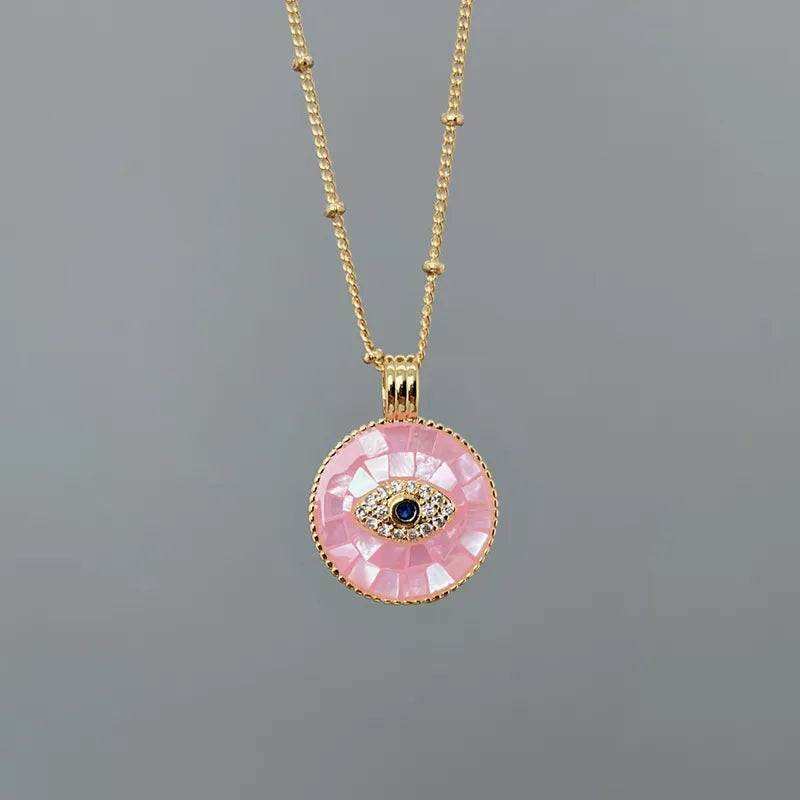 Shell Copper Plating Eye Zircon Pendant Necklace