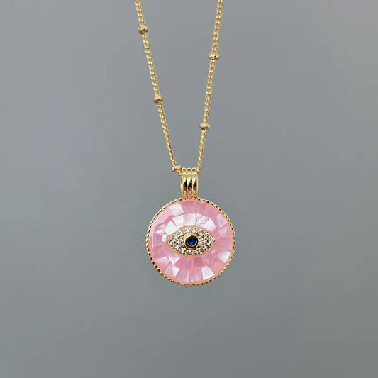 Shell Copper Plating Eye Zircon Pendant Necklace