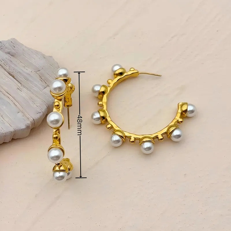 Simple And Fresh Stainless Steel 18K Gold-Plated Pearl Earrings