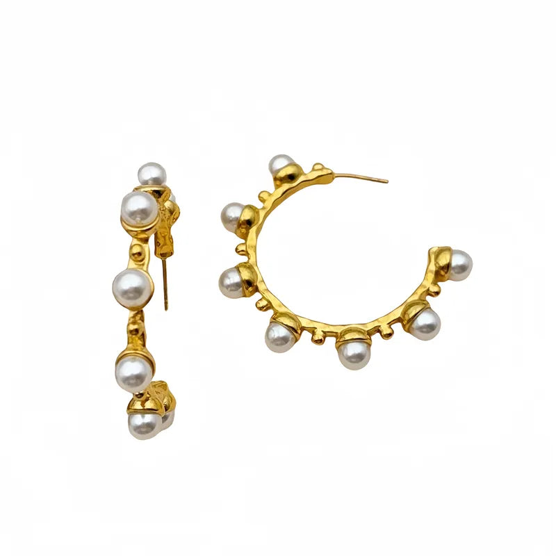 Simple And Fresh Stainless Steel 18K Gold-Plated Pearl Earrings