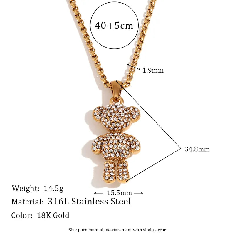 Simple Style Classic Style Bear Stainless Steel Plating Inlay Rhinestones 18k Gold Plated Pendant Necklace