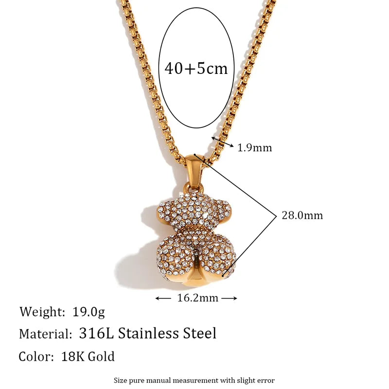 Simple Style Classic Style Bear Stainless Steel Plating Inlay Rhinestones 18k Gold Plated Pendant Necklace