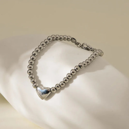 Simple Style Classic Style British Style Heart Shape 304 Stainless Steel Ball Chain Bracelets In Bulk Stainless Steel Bracelets