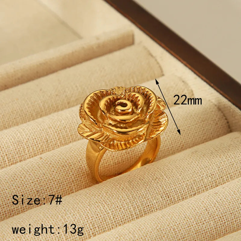 Style Commute Geometric Flower 304 Stainless Steel 18K Gold Plated Rings In Bulk