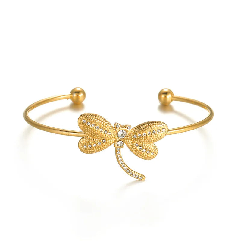 Simple Style Classic Style Dragonfly 304 Stainless Steel Zircon Bangle In Bulk