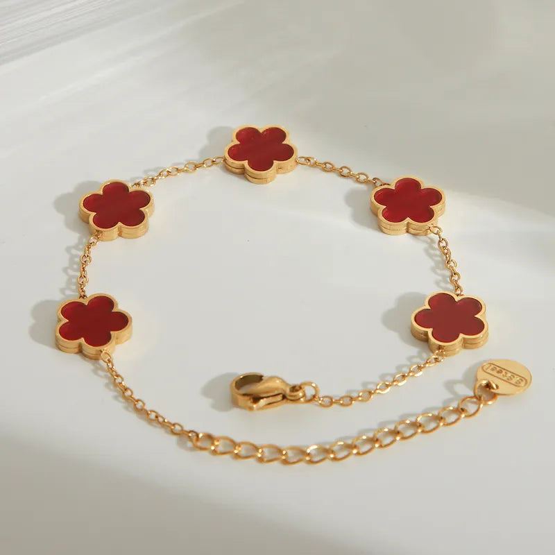 Simple Style Classic Style Flower 304 Stainless Steel 18K Gold Plated Acrylic Bracelets In Bulk