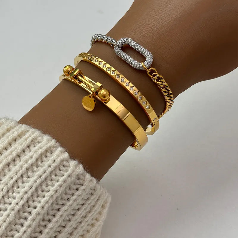 Simple Style Classic Style Geometric Titanium Steel 18K Gold Plated Bracelets In Bulk