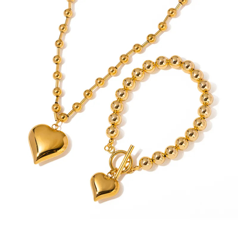 Classic Style Heart Shape Stainless Steel Plating 18k Gold Plated Bracelets Necklace