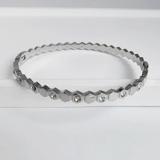 Simple Style Classic Style Hexagon 304 Stainless Steel Rhinestones Bangle In Bulk