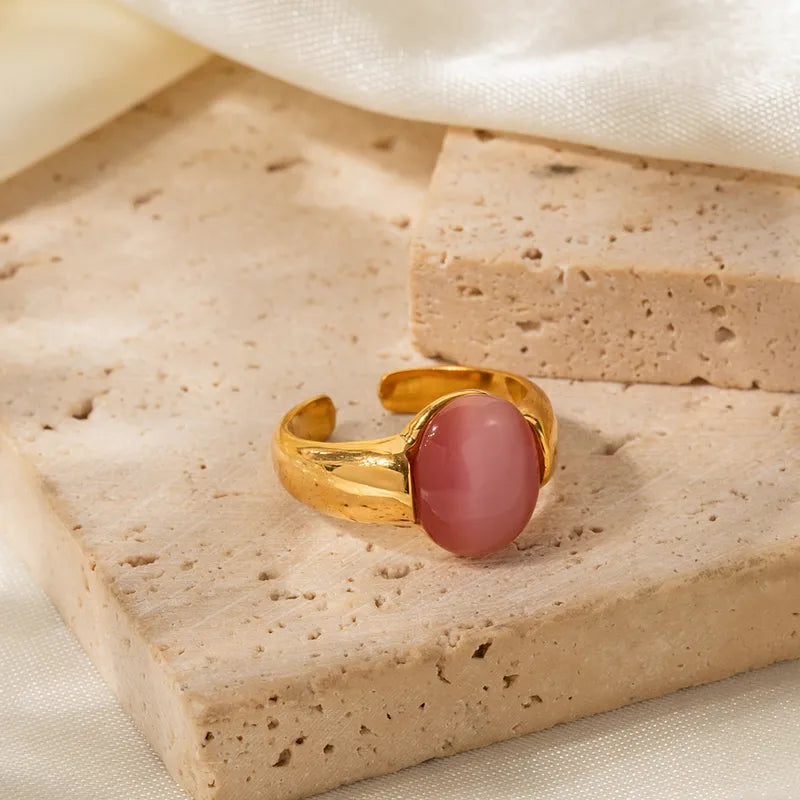 Simple Style Classic Style Oval 316 Stainless Steel 18K Gold Plated Opal Rings In Bulk