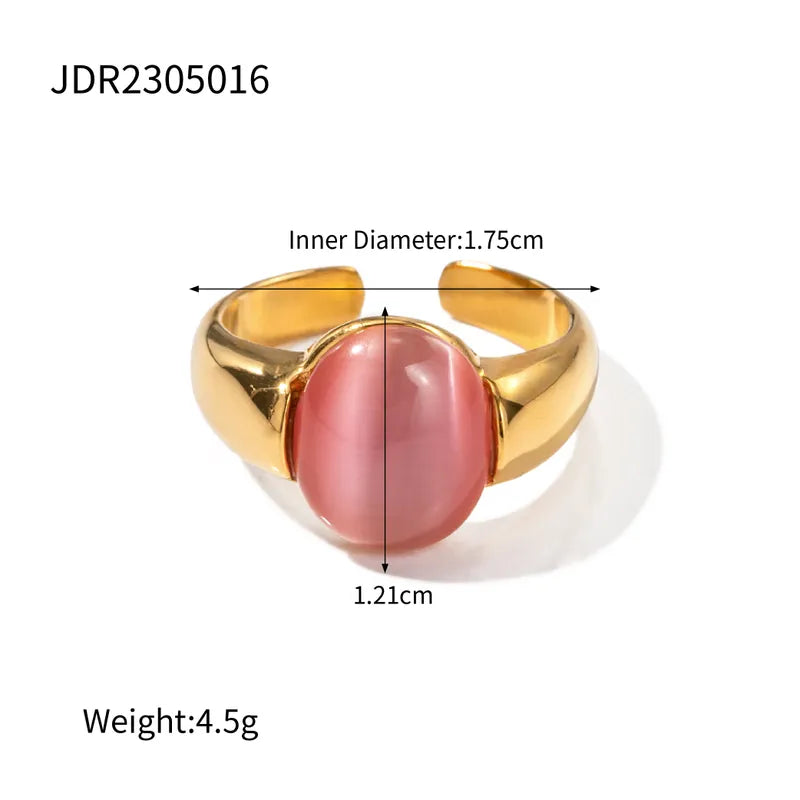 Simple Style Classic Style Oval 316 Stainless Steel 18K Gold Plated Opal Rings In Bulk