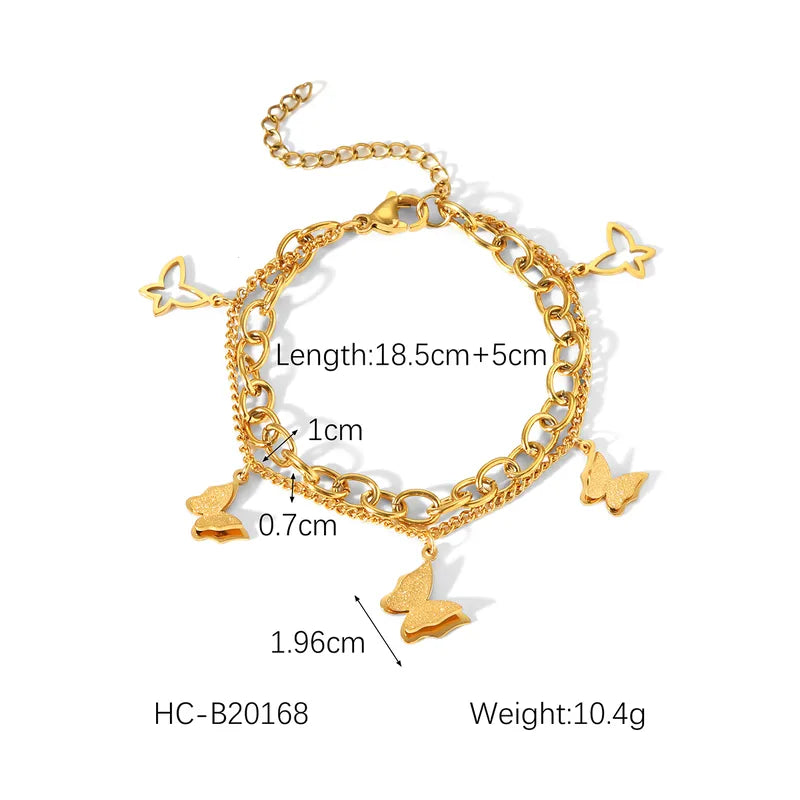 Simple Style Classic Style Shiny Butterfly 304 Stainless Steel Titanium Steel 18K Gold Plated Cable Chain Bracelets In Bulk