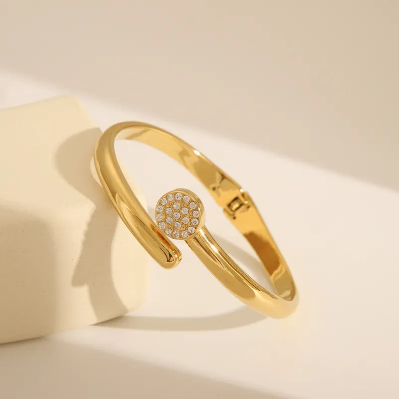 Simple Style Classic Style Solid Color 304 Stainless Steel 18K Gold Plated Zircon Bangle In Bulk