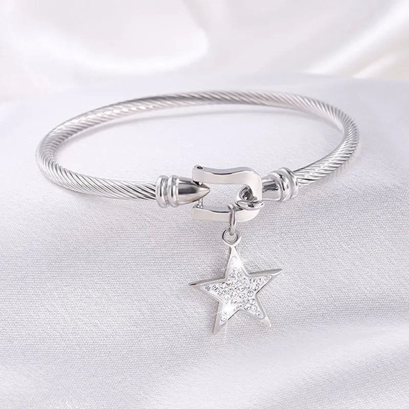 Simple Style Classic Style Star 304 Stainless Steel Rhinestones Bangle In Bulk