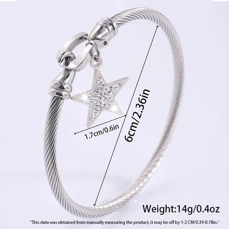 Simple Style Classic Style Star 304 Stainless Steel Rhinestones Bangle In Bulk