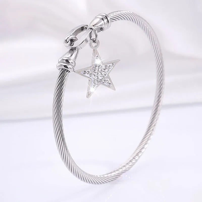 Simple Style Classic Style Star 304 Stainless Steel Rhinestones Bangle In Bulk