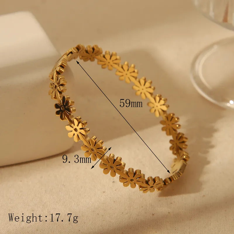 Simple Style Commute Solid Color Flower 304 Stainless Steel Bangle In Bulk