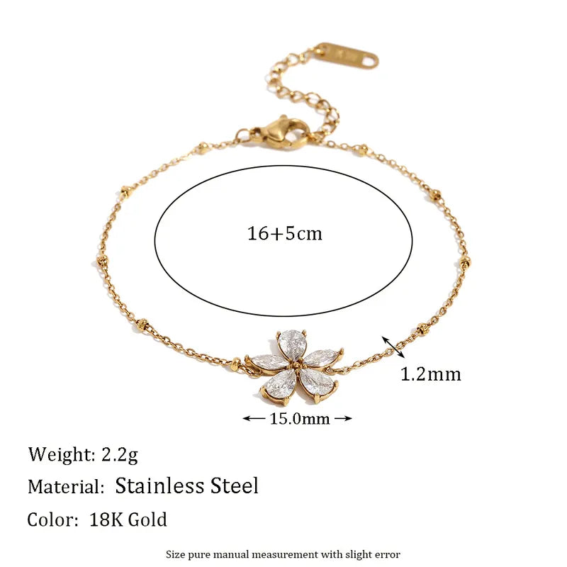 Simple Style Flower 304 Stainless Steel 18K Gold Plated Zircon Bracelets In Bulk