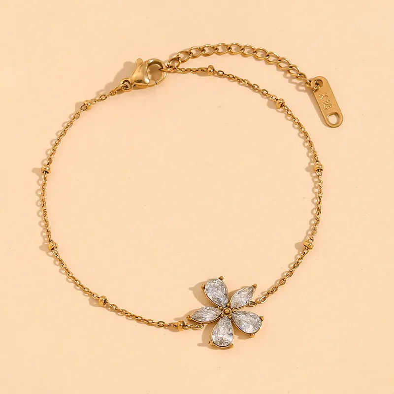 Simple Style Flower 304 Stainless Steel 18K Gold Plated Zircon Bracelets In Bulk