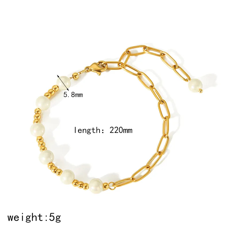 Simple Style Geometric 304 Stainless Steel 18K Gold Plated Artificial Pearls Zircon Bracelets In Bulk