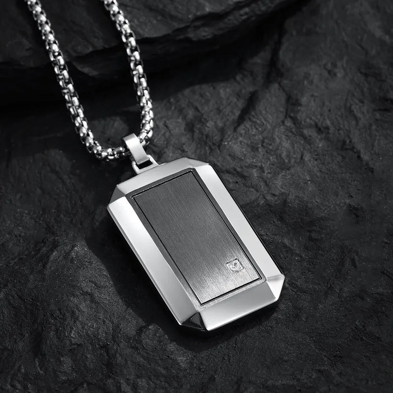 Simple Style Geometric 304 Stainless Steel Inlay Zircon Men's Pendant Necklace