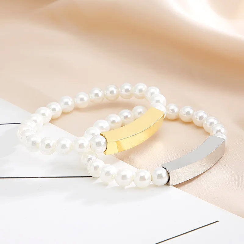 Simple Style Geometric 304 Stainless Steel Pearl 18K Gold Plated Bracelets In Bulk