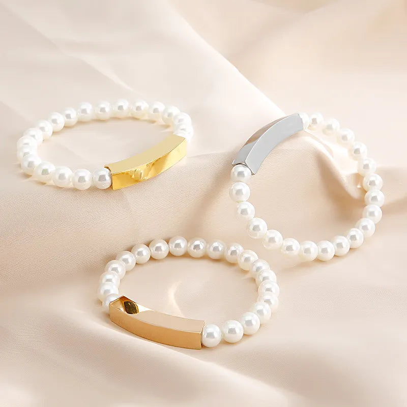 Simple Style Geometric 304 Stainless Steel Pearl 18K Gold Plated Bracelets In Bulk