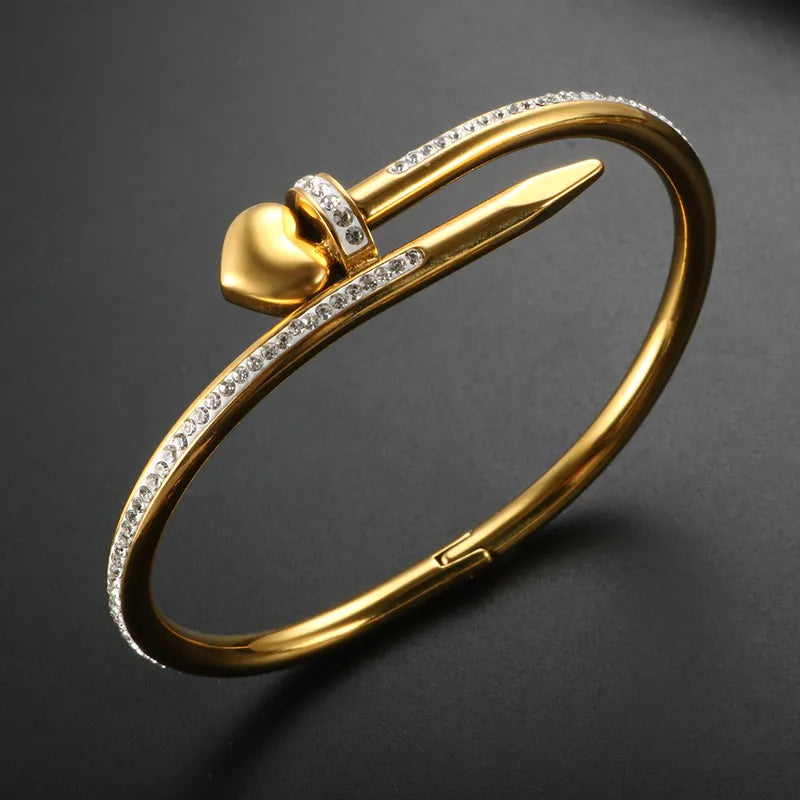 Simple Style Heart Shape 304 Stainless Steel Bangle In Bulk