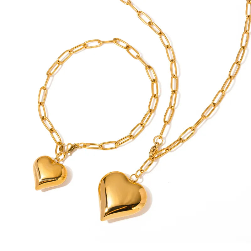 Simple Style Heart Shape Stainless Steel Plating 18k Gold Plated Jewelry Set