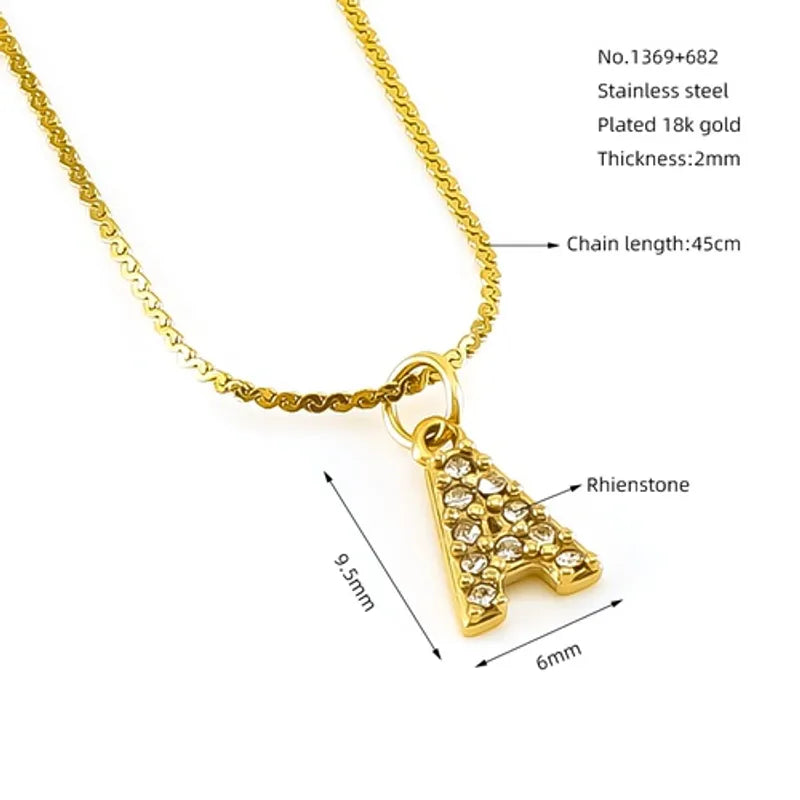 Simple Style Letter Stainless Steel Plating Rhinestones 18k Gold Plated Pendant Necklace