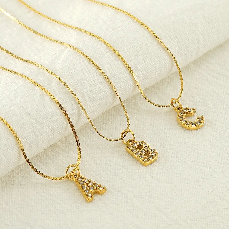 Simple Style Letter Stainless Steel Plating Rhinestones 18k Gold Plated Pendant Necklace