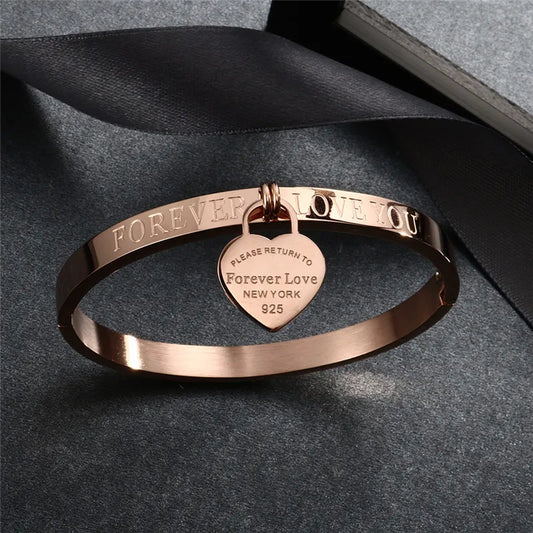 Simple Style Love Letter Heart Shape Titanium Steel Bangle In Bulk