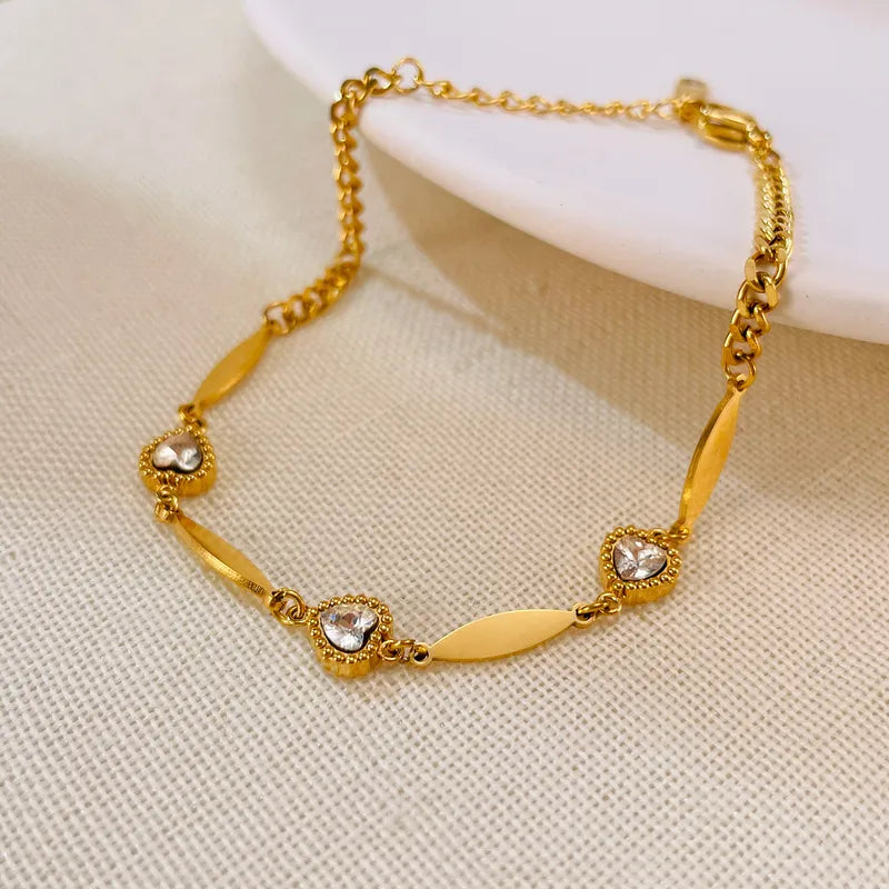 Simple Style Oval Heart Shape 304 Stainless Steel Zircon Bracelets In Bulk