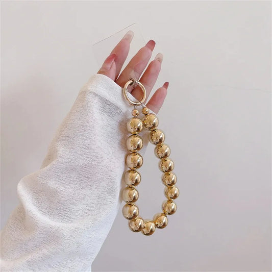 Simple Style Round Arylic Beaded Mobile Phone Chain Keychain