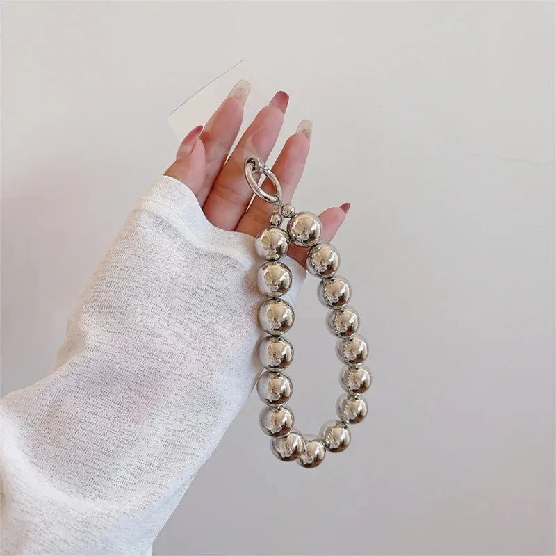 Simple Style Round Arylic Beaded Mobile Phone Chain Keychain