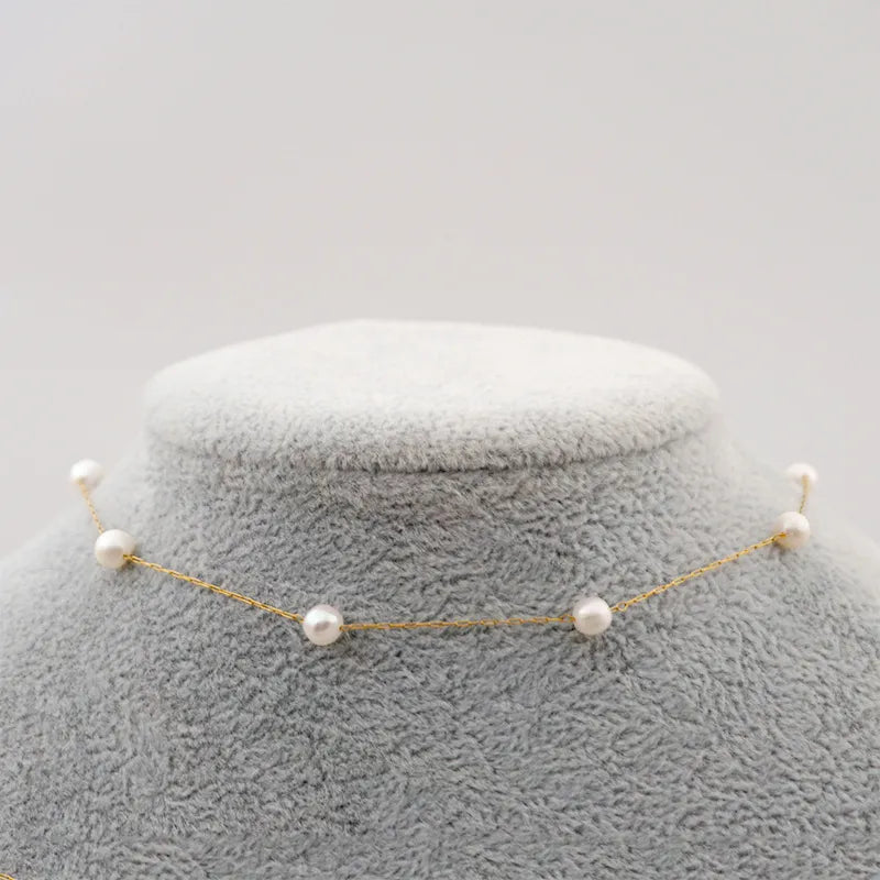 Simple Style Round Pearl Titanium Steel Necklace 1 Piece