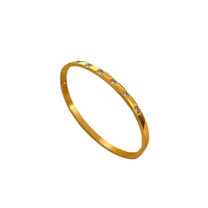 Simple Style Solid Color Titanium Steel Plating Inlay Zircon Bangle