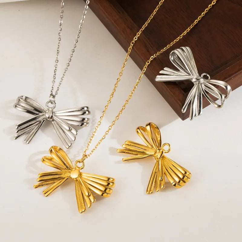 14K Gold Plated Romantic Sweet Bow Knot Pendant Necklace Necklace Pendant