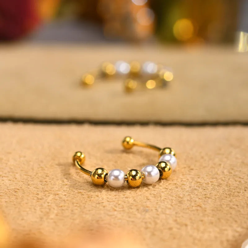 Stainless Steel 18K Gold Plated Elegant Simple Style Geometric Beaded Artificial Pearls Open Rings